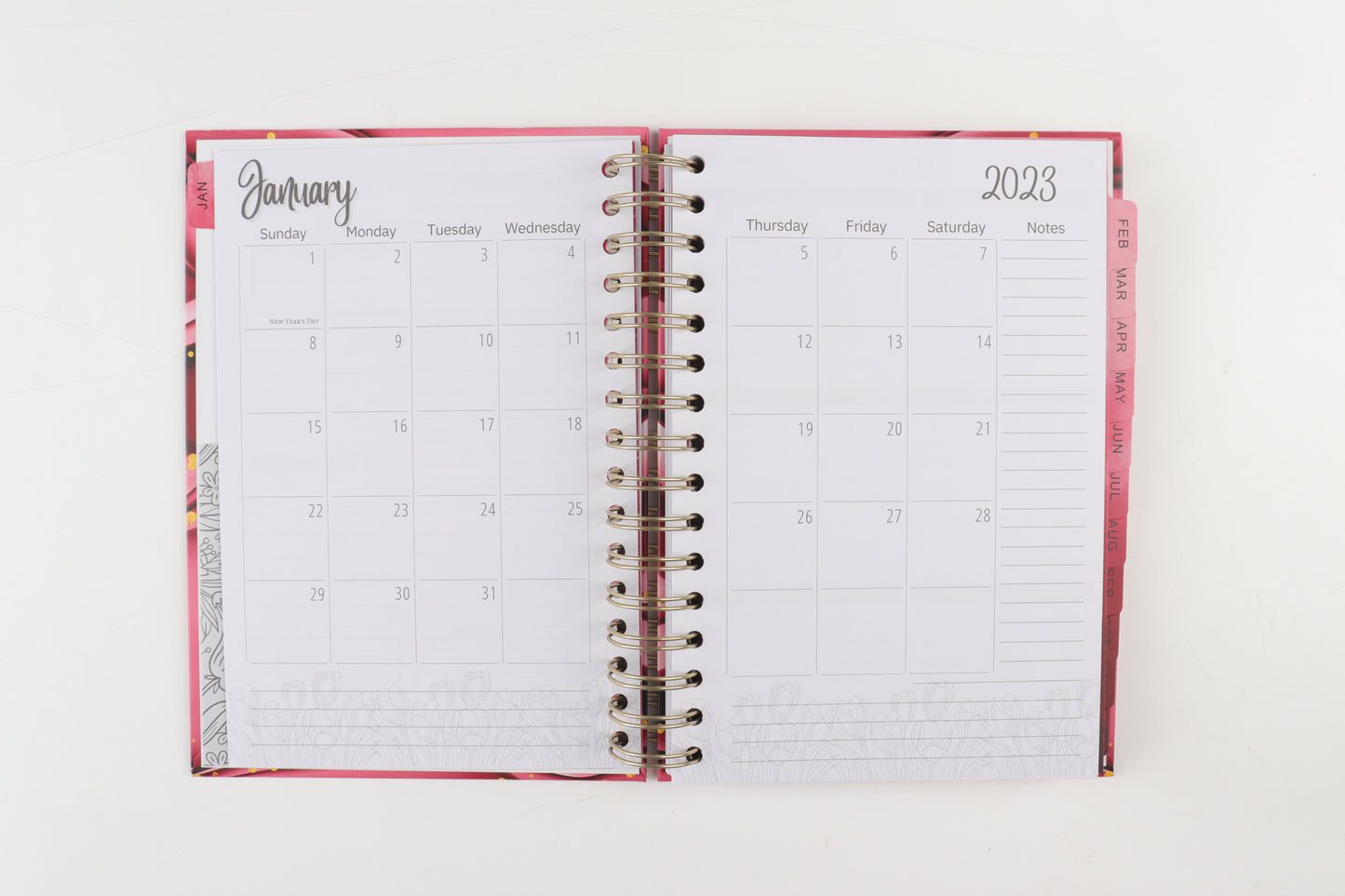 Burgundy Burst - 2023 Spiral Planner - A5 Size