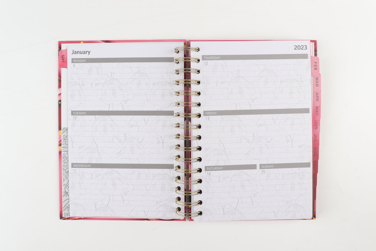 Burgundy Burst - 2023 Spiral Planner - A5 Size