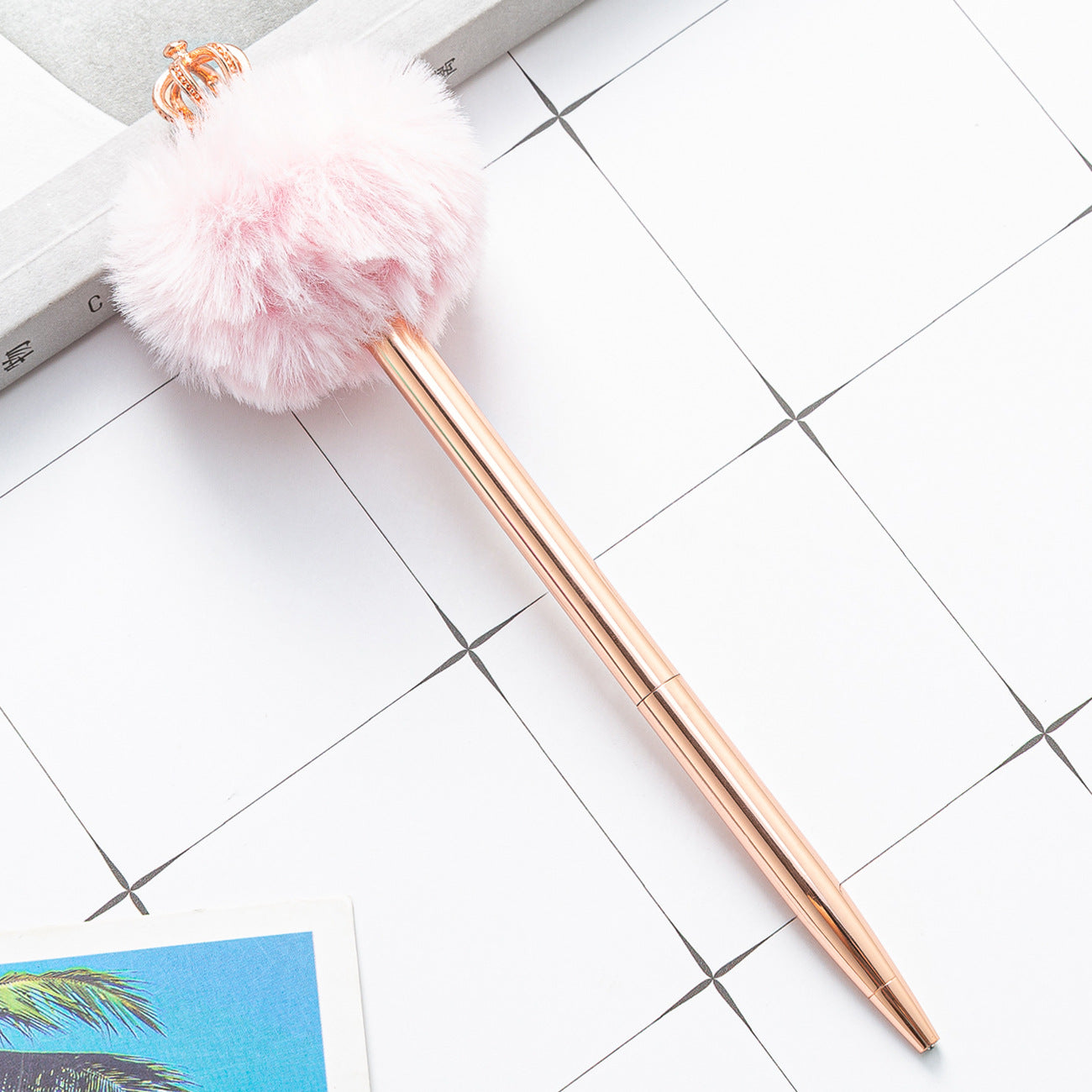 Rose Gold Ballpoint Puffball Pen