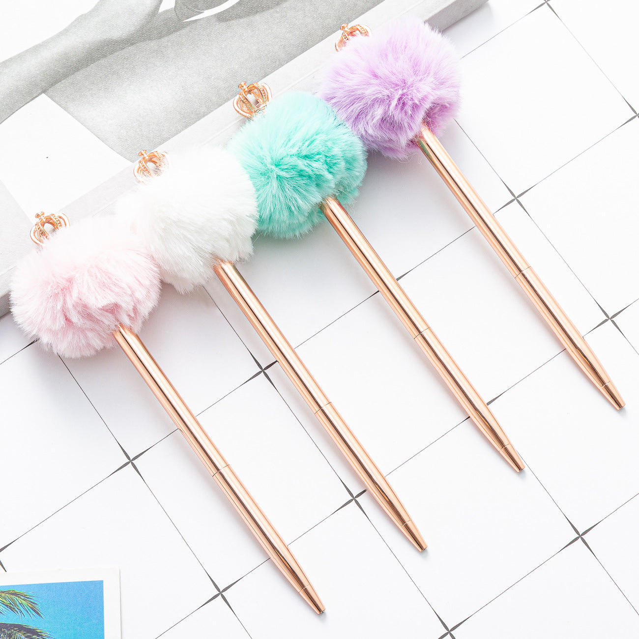Rose Gold Ballpoint Puffball Pen