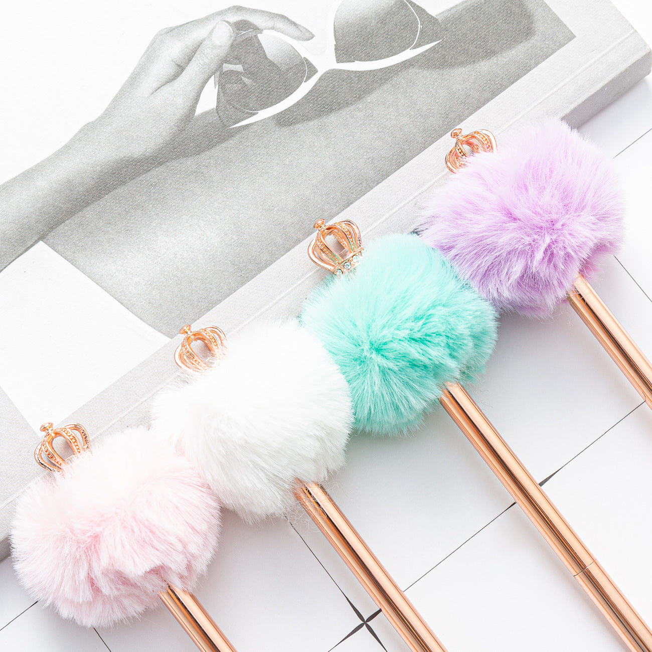 Rose Gold Ballpoint Puffball Pen