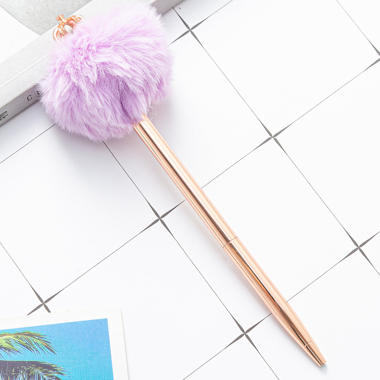 Rose Gold Ballpoint Puffball Pen