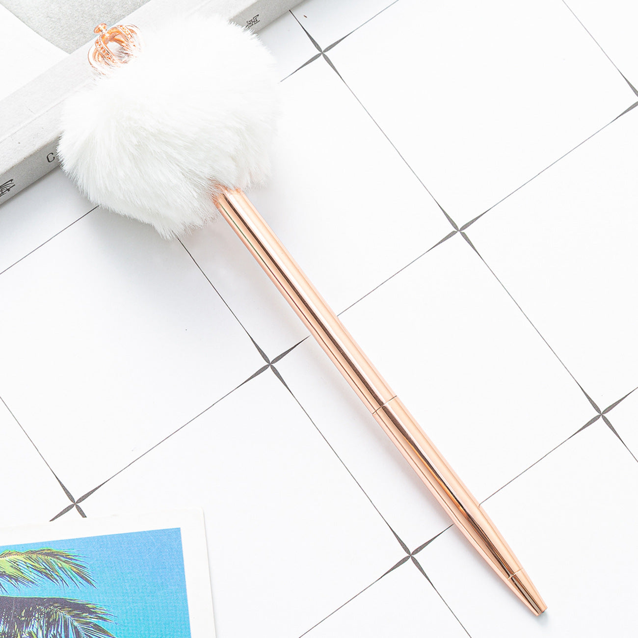 Rose Gold Ballpoint Puffball Pen