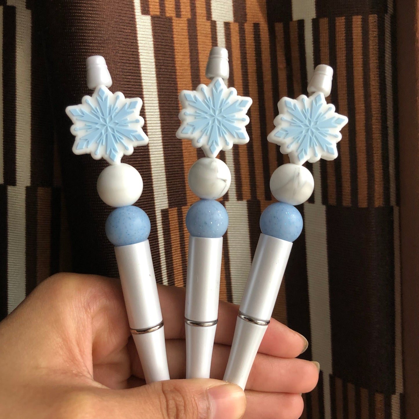 "Snow Day" Snowflake Winter Themed Beaded Pen