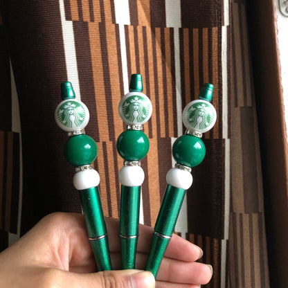 "Starbies" White and Green Starbucks Beaded Pen