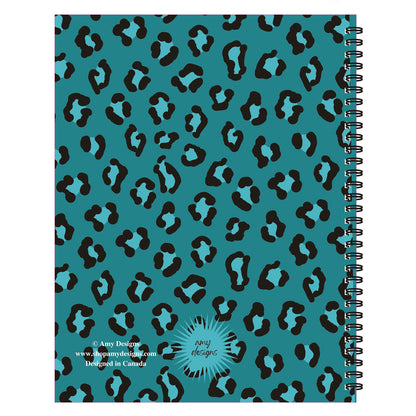 Turquoise Leopard Spiral Lined Notebook, 8.5 x 11in