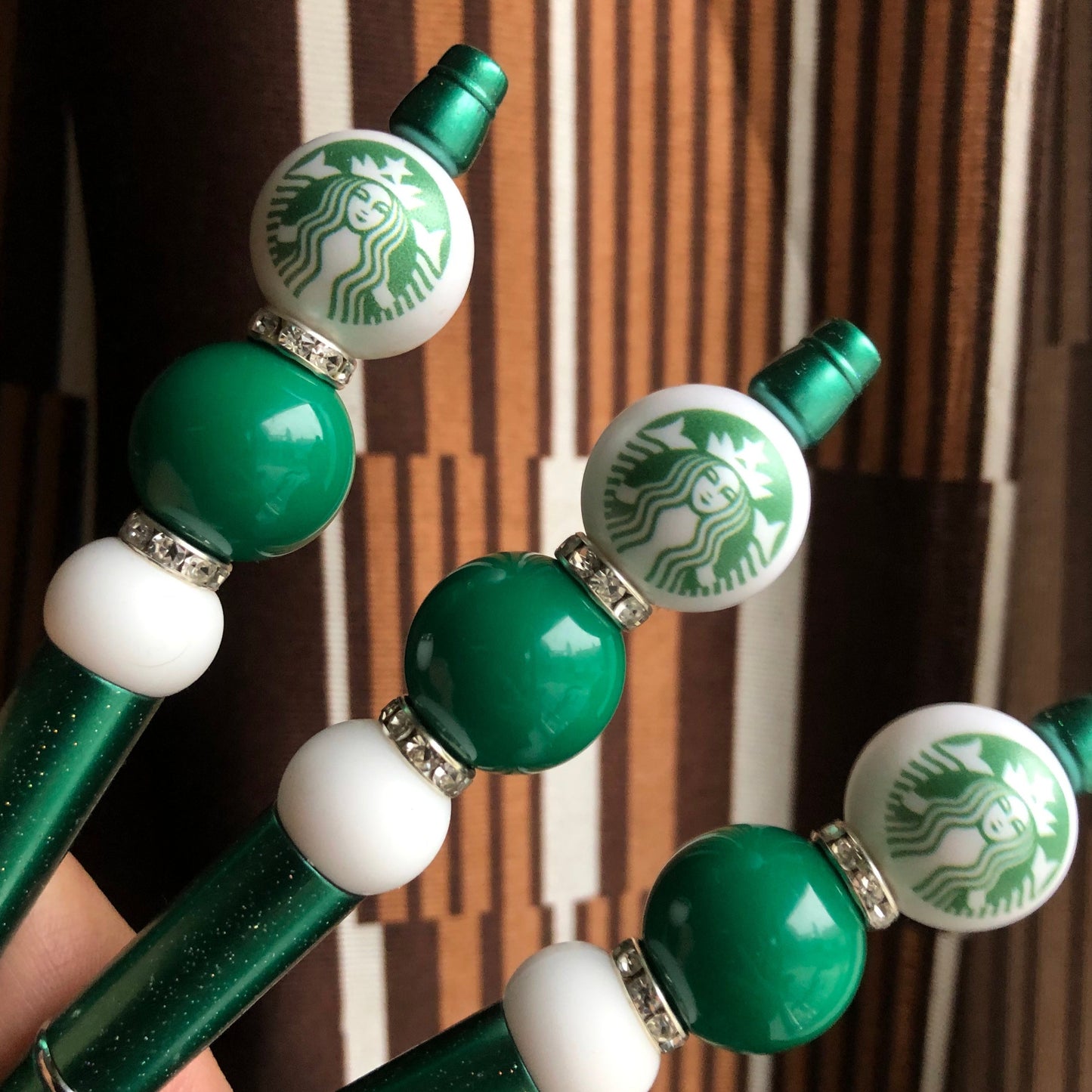 "Starbies" White and Green Starbucks Beaded Pen