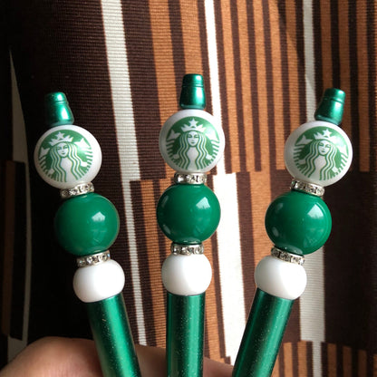 "Starbies" White and Green Starbucks Beaded Pen