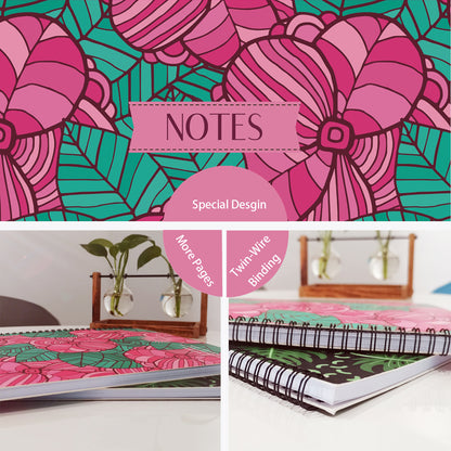Graphical Flowers with Leaves Spiral Lined Notebook, 8.5 x 11in