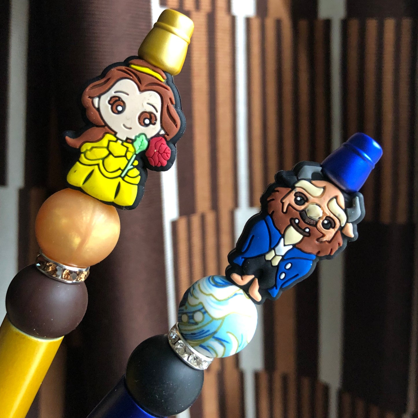 "Beauty and The Beast" 2pc Yellow and Blue Couples Beaded Pen