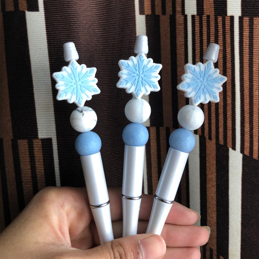 "Snow Day" Snowflake Winter Themed Beaded Pen