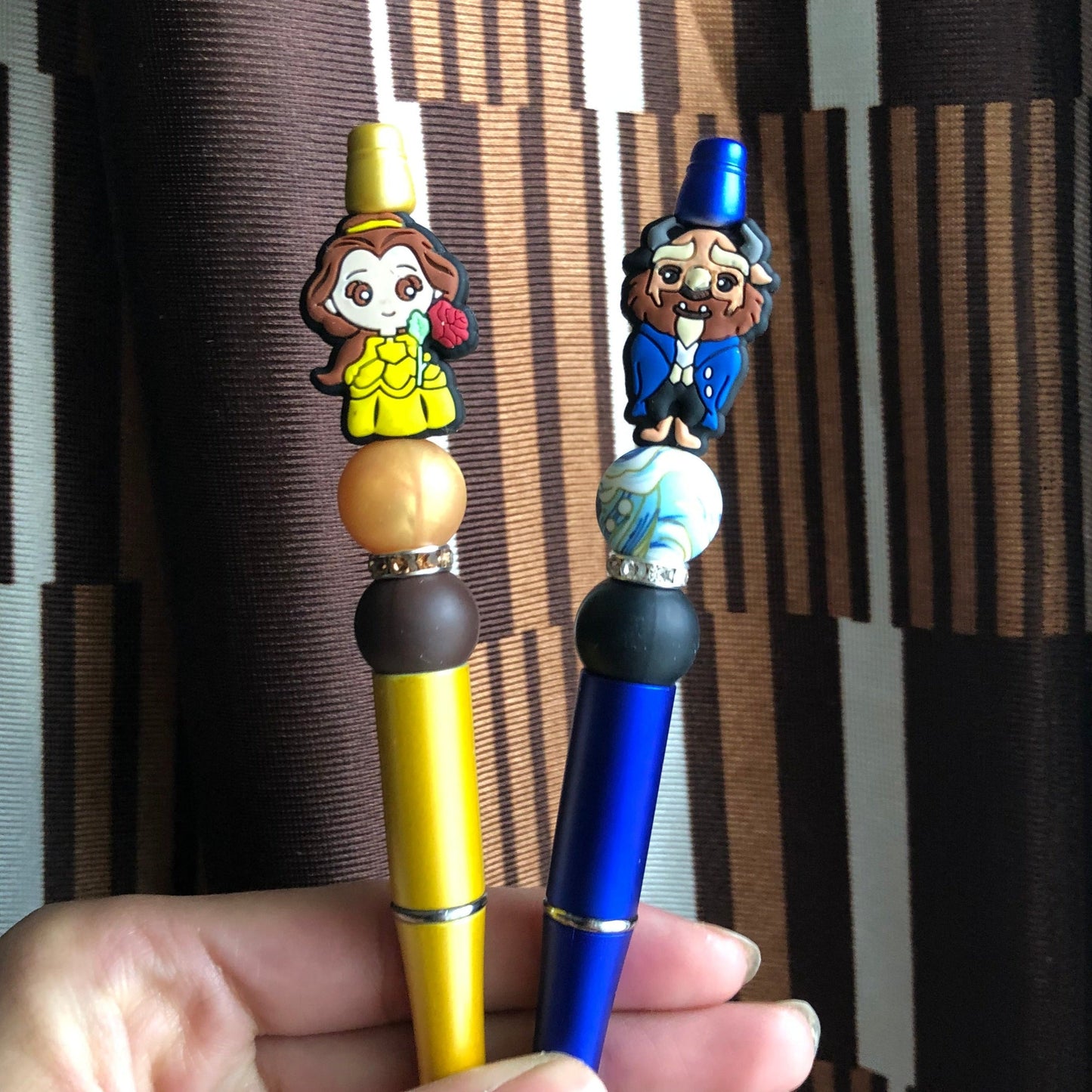 "Beauty and The Beast" 2pc Yellow and Blue Couples Beaded Pen