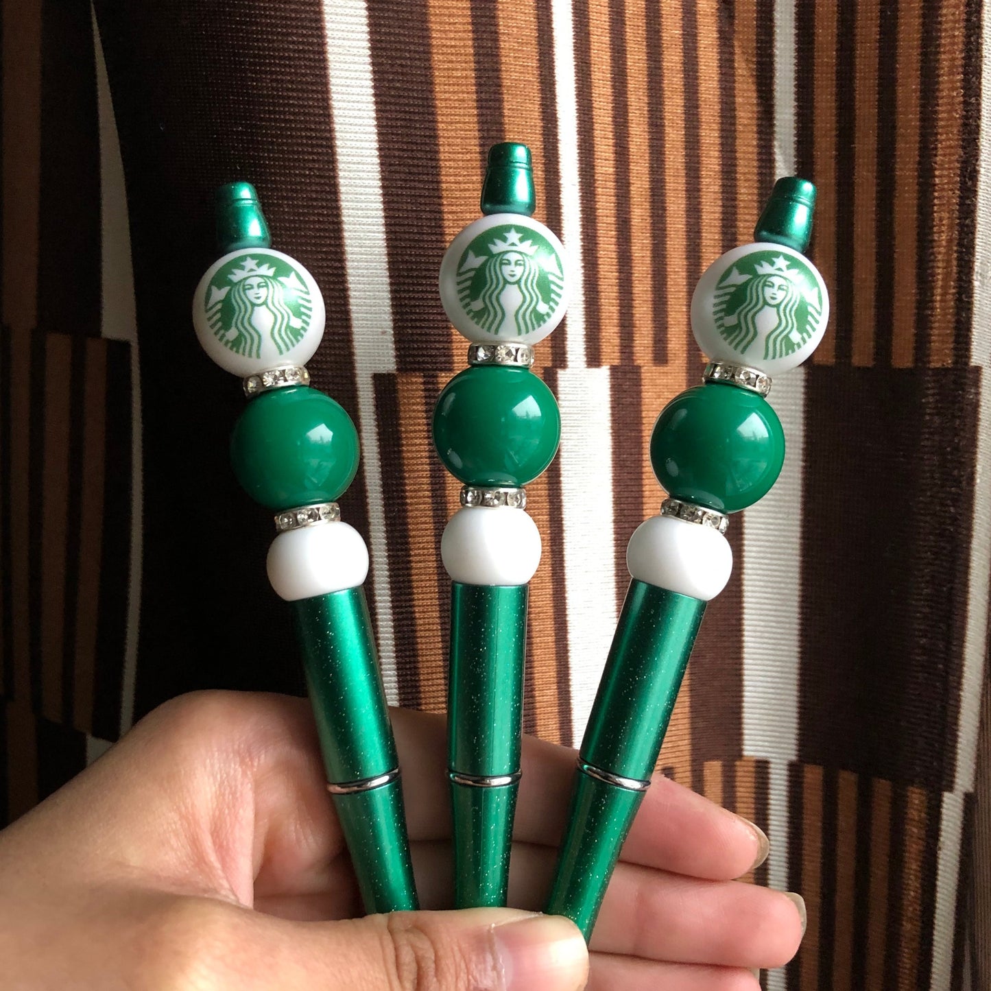 "Starbies" White and Green Starbucks Beaded Pen