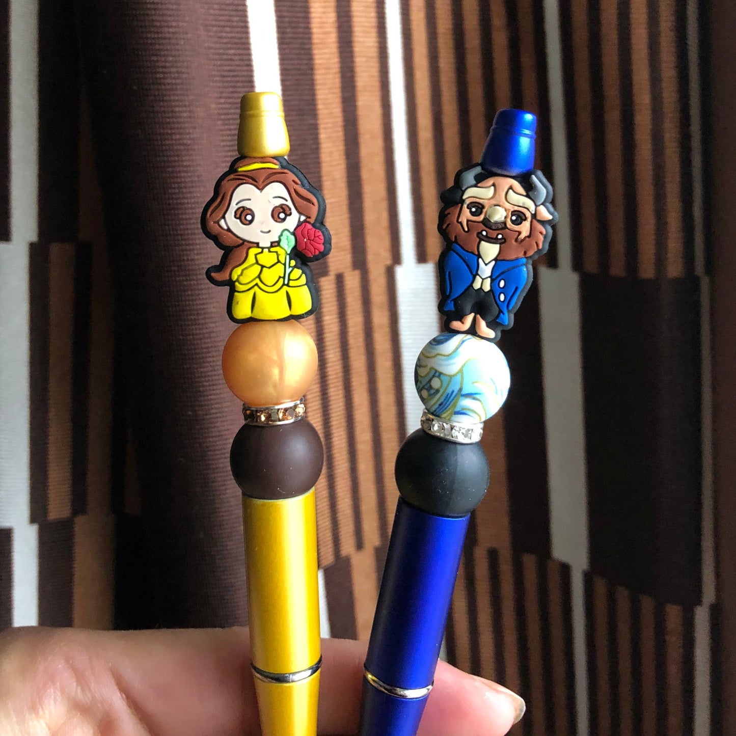 "Beauty and The Beast" 2pc Yellow and Blue Couples Beaded Pen