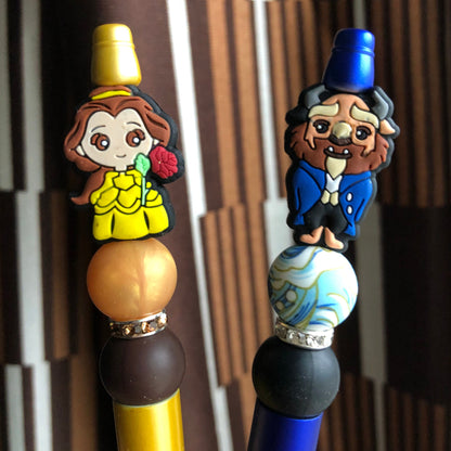 "Beauty and The Beast" 2pc Yellow and Blue Couples Beaded Pen