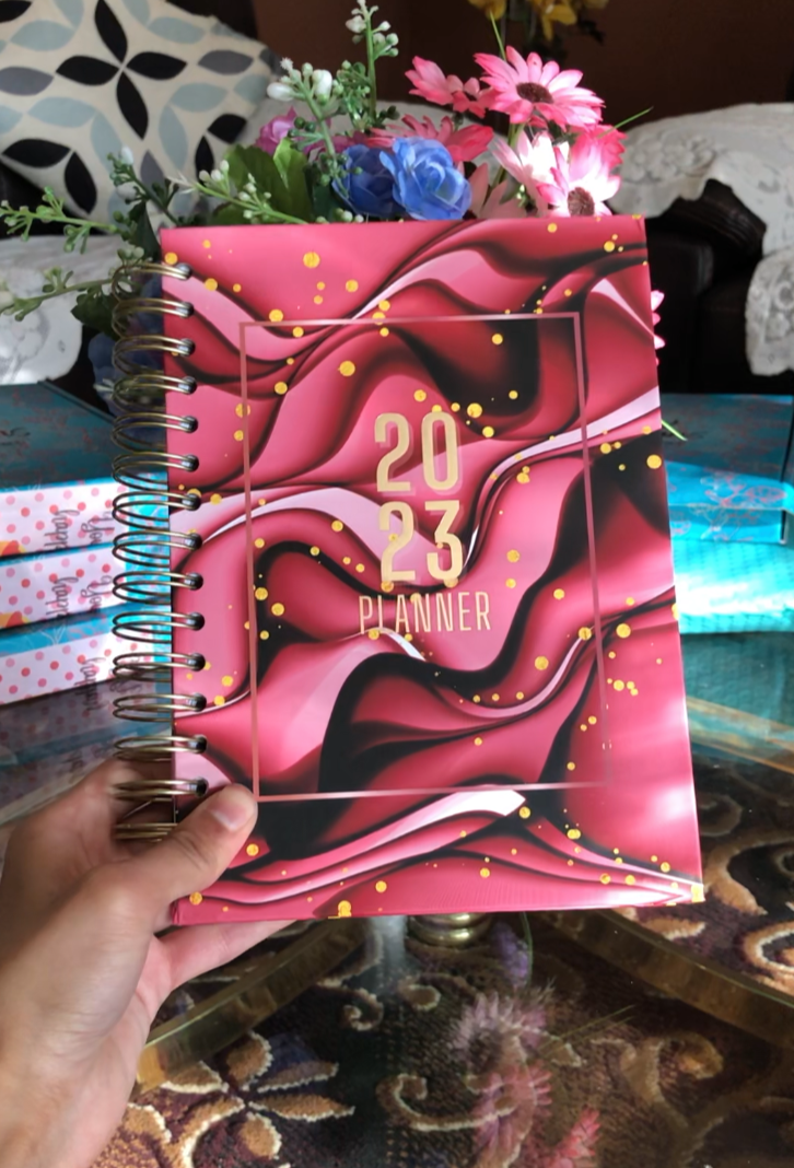 Burgundy Burst - 2023 Spiral Planner - A5 Size