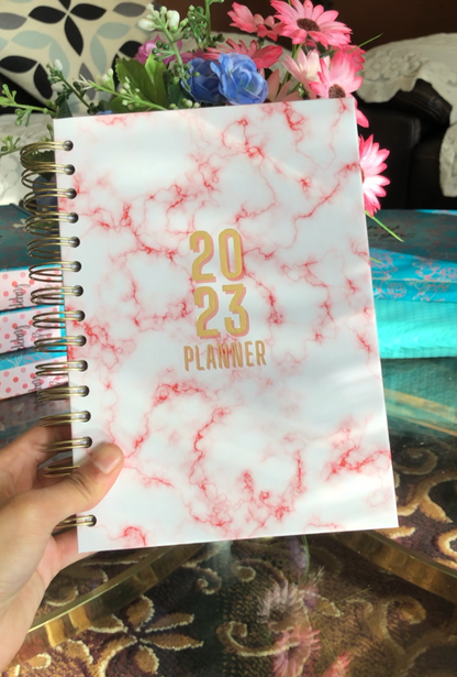 Pink Marble - 2023 Spiral Planner - A5 Size