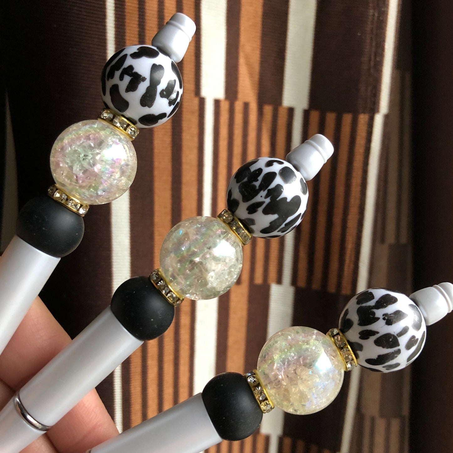 "Black and White" Dalmatian Print Beaded Pen