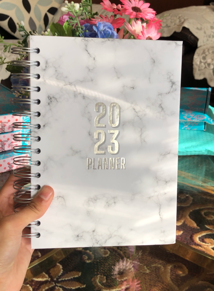 Silver Marble - 2023 Spiral Planner - A5 Size