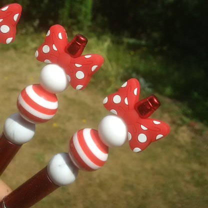 Candy Red Bowtie Beaded Pen