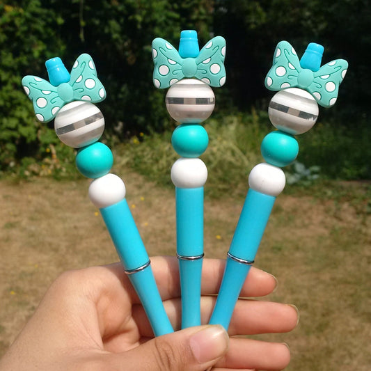 Tazzling Teal Bowtie Beaded Pen