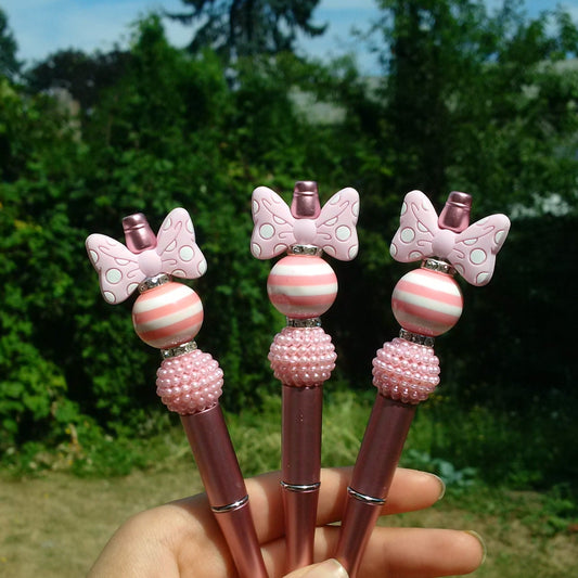 Pretty Girl Pink Bowtie Beaded Pen
