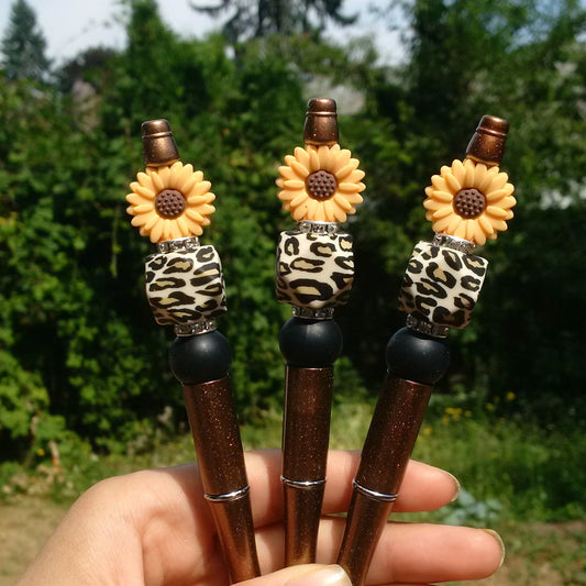 Sunflower Leopard Print Beaded Pen