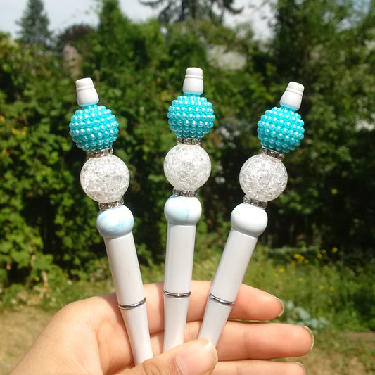 "Snowflake" Light Blue Beaded Pen