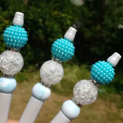 "Snowflake" Light Blue Beaded Pen