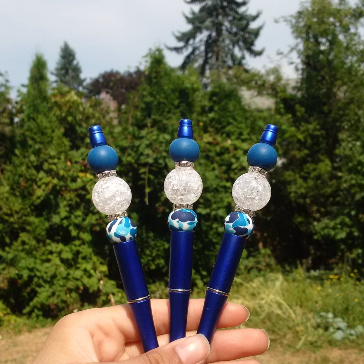 Crystal Blue Beaded Pen