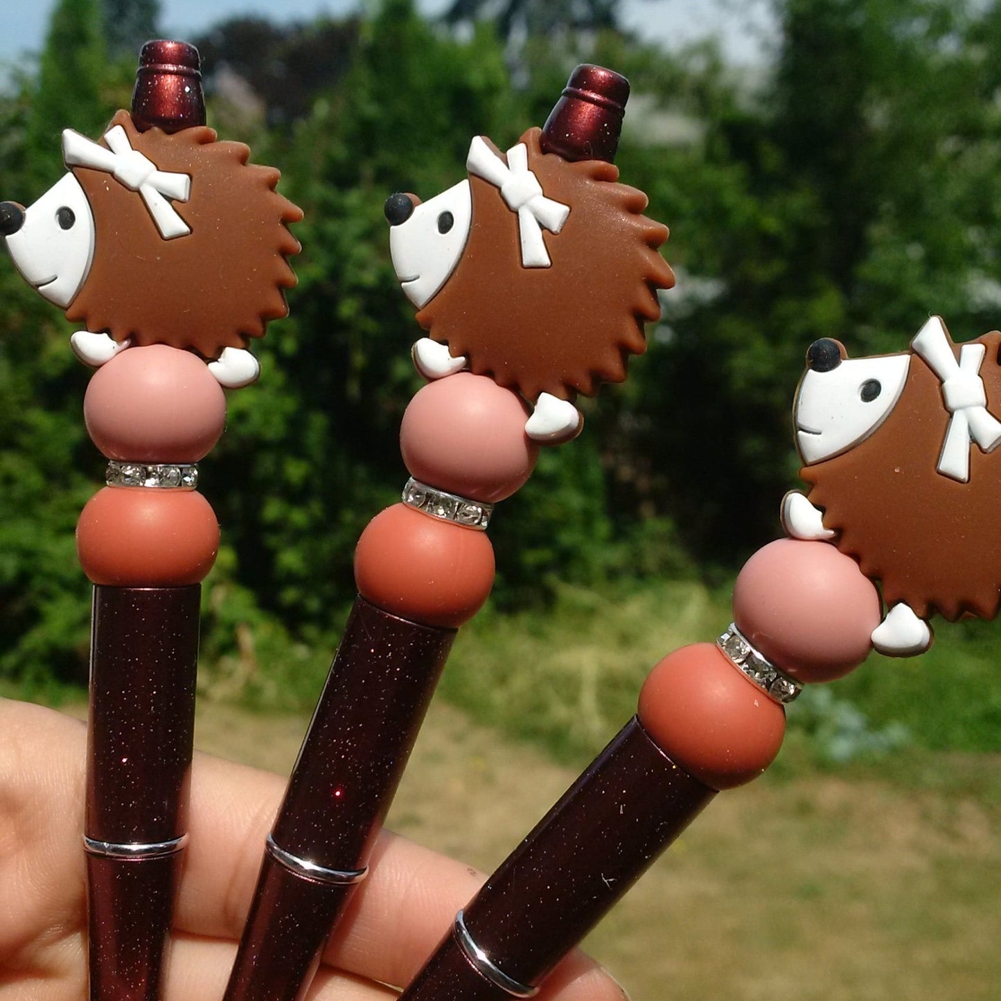 Brown Hedgehog Beaded Pen