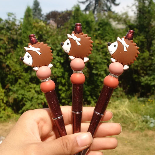 Brown Hedgehog Beaded Pen