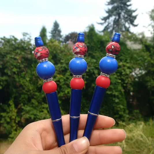 "Spiderman" Red and Blue Beaded Pen