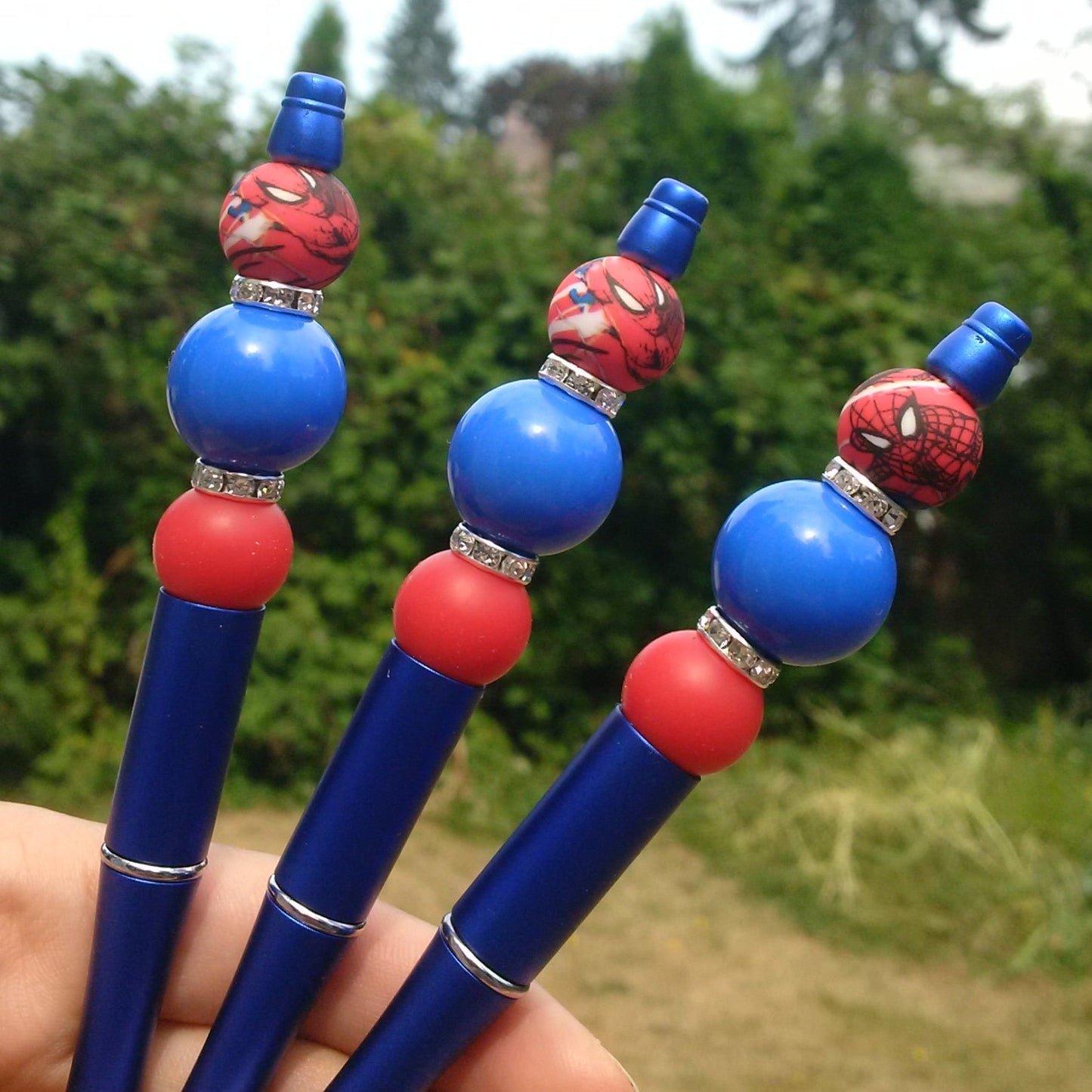 "Spiderman" Red and Blue Beaded Pen