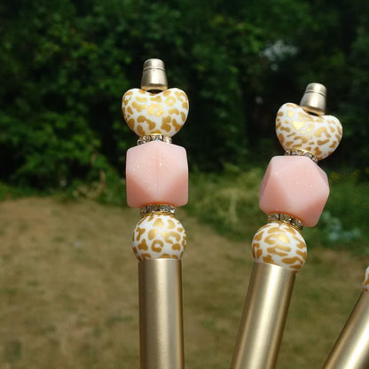"Pure Gold" Golden Leopard Print Heart Beaded Pen