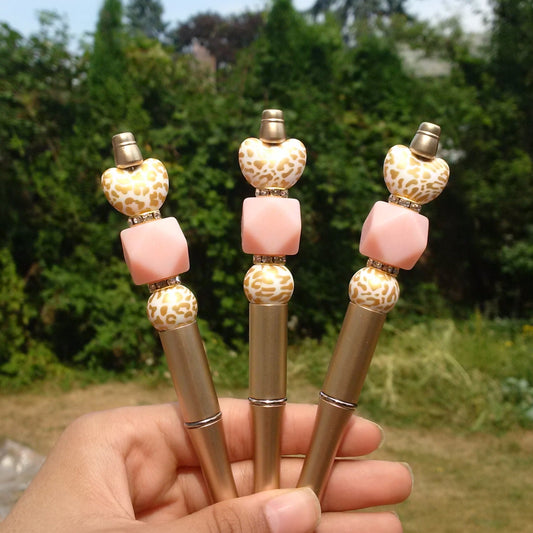 "Pure Gold" Golden Leopard Print Heart Beaded Pen