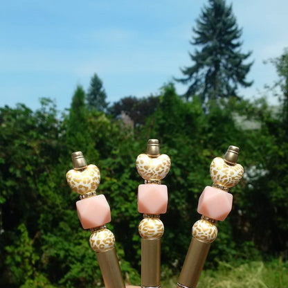 "Pure Gold" Golden Leopard Print Heart Beaded Pen