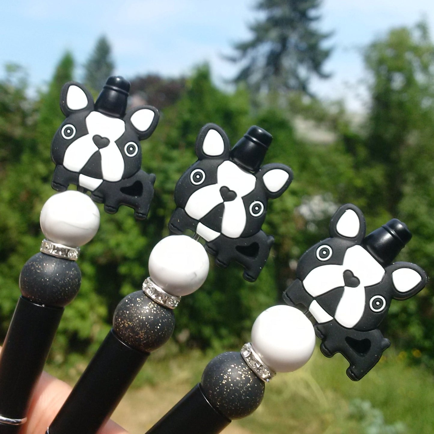 Black Cute Bulldog Beaded Pen