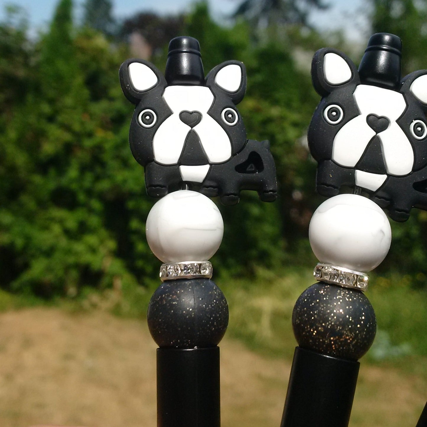 Black Cute Bulldog Beaded Pen