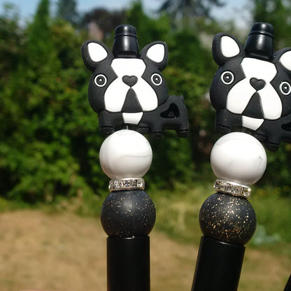 Black Cute Bulldog Beaded Pen