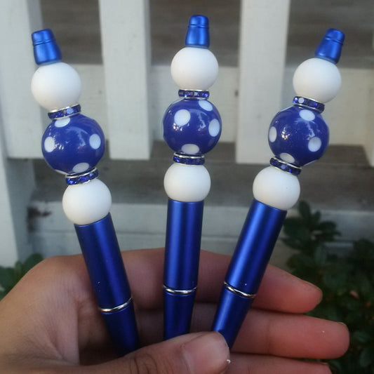 "Hoka Poka" Blue Polka-Dot Beaded Pen