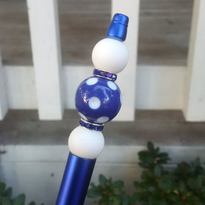 "Hoka Poka" Blue Polka-Dot Beaded Pen