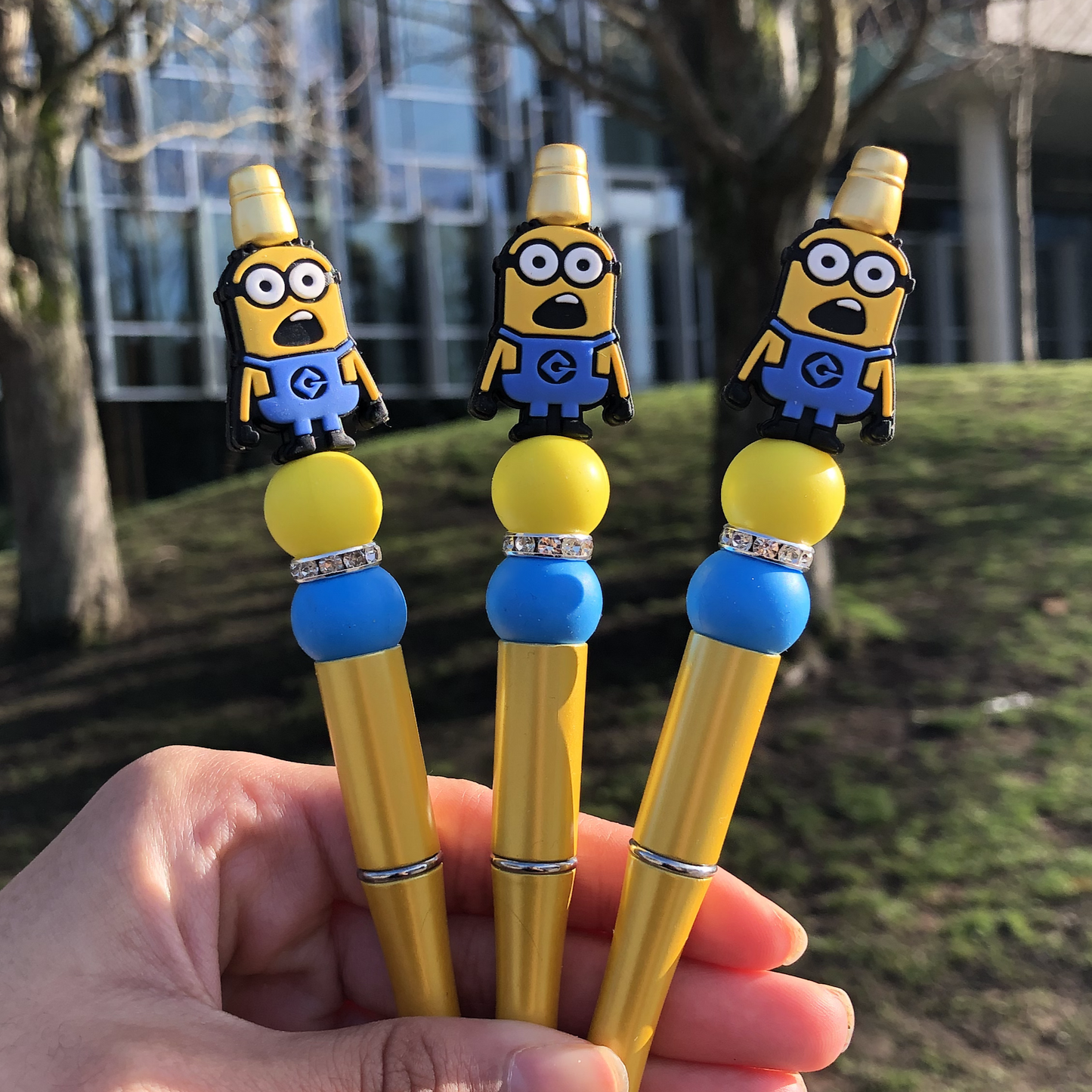 "Lost Minion" Blue and Yellow Beaded Pen