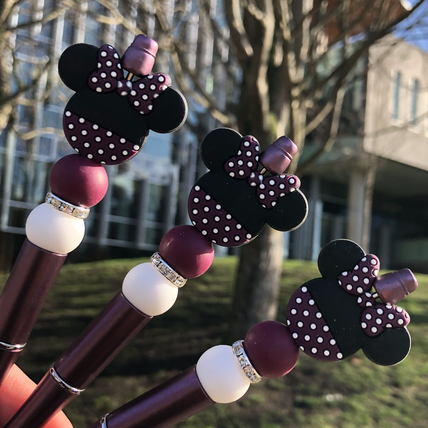 Dark Wine Minnie Mouse Beaded Pen