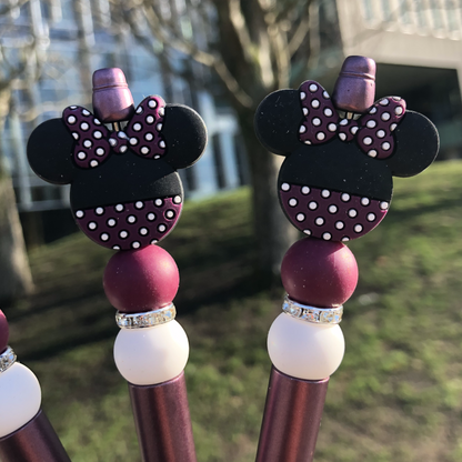 Dark Wine Minnie Mouse Beaded Pen