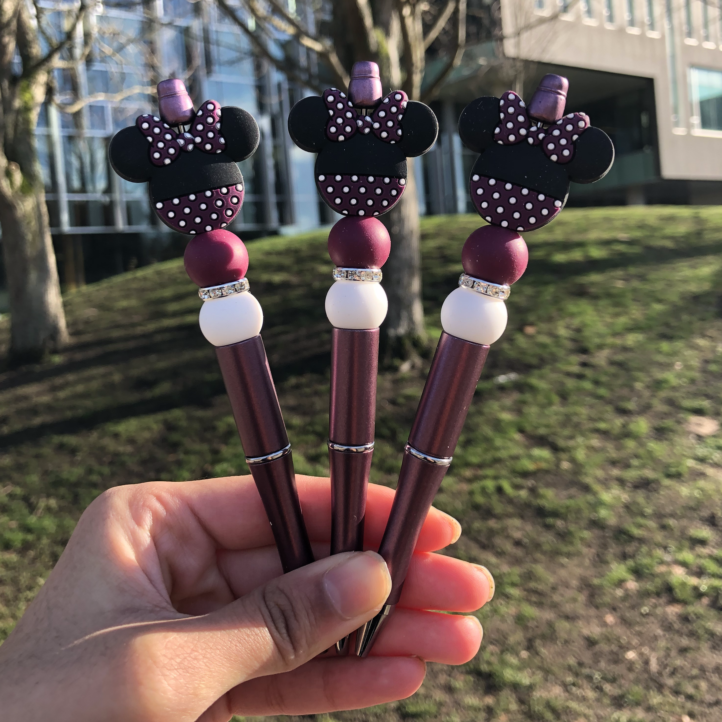 Dark Wine Minnie Mouse Beaded Pen