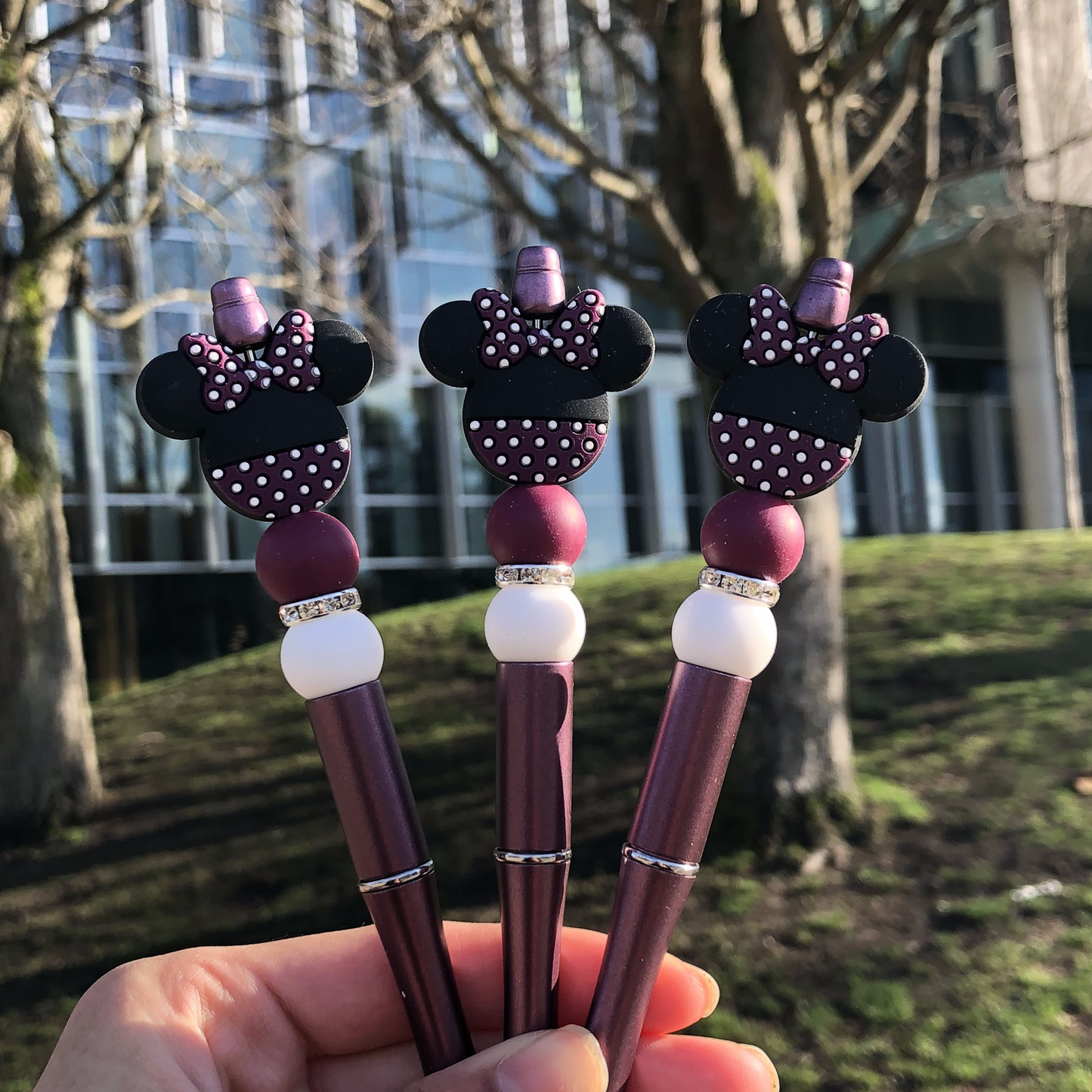 Dark Wine Minnie Mouse Beaded Pen
