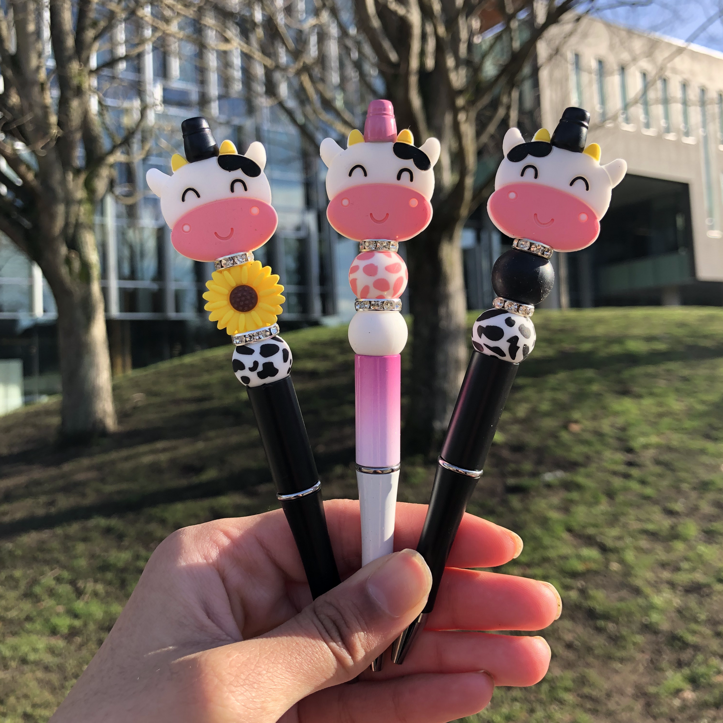 3pc Cow Print Beaded Pen Set