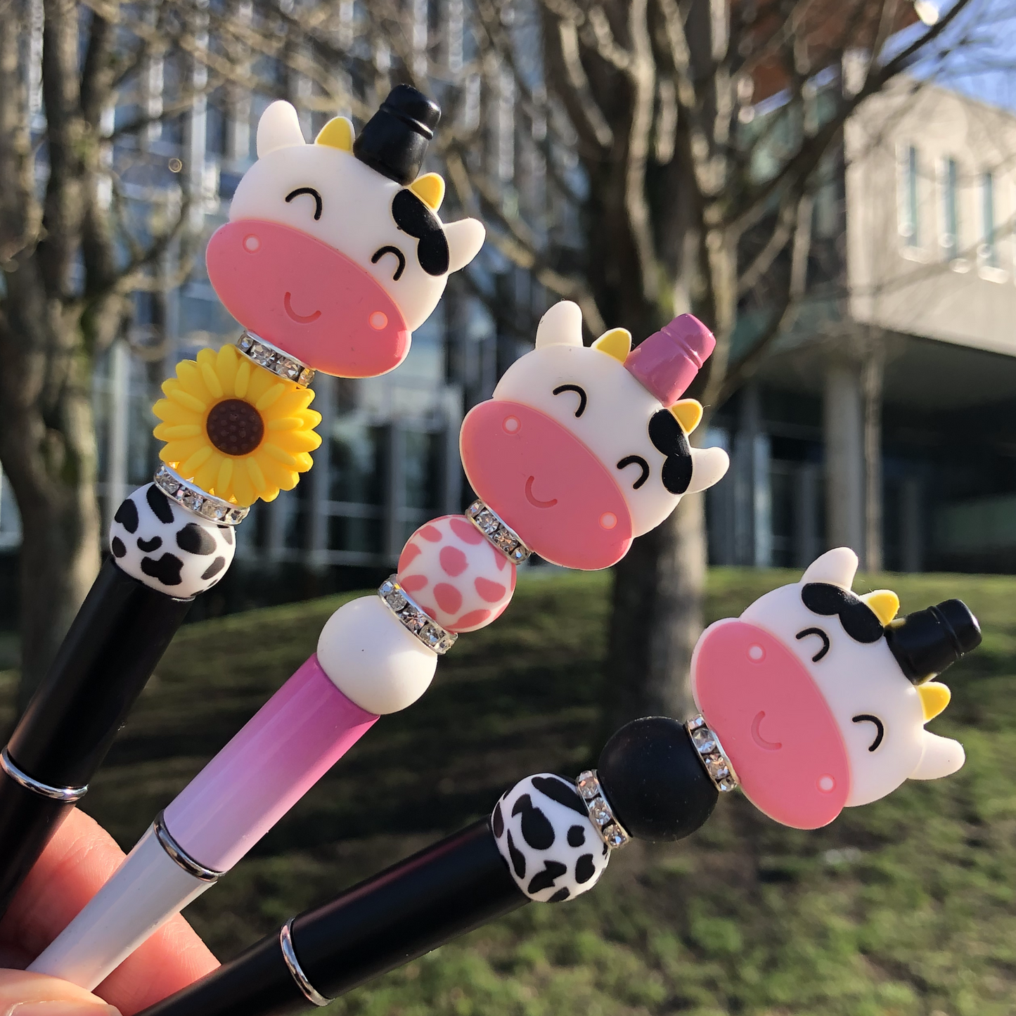3pc Cow Print Beaded Pen Set