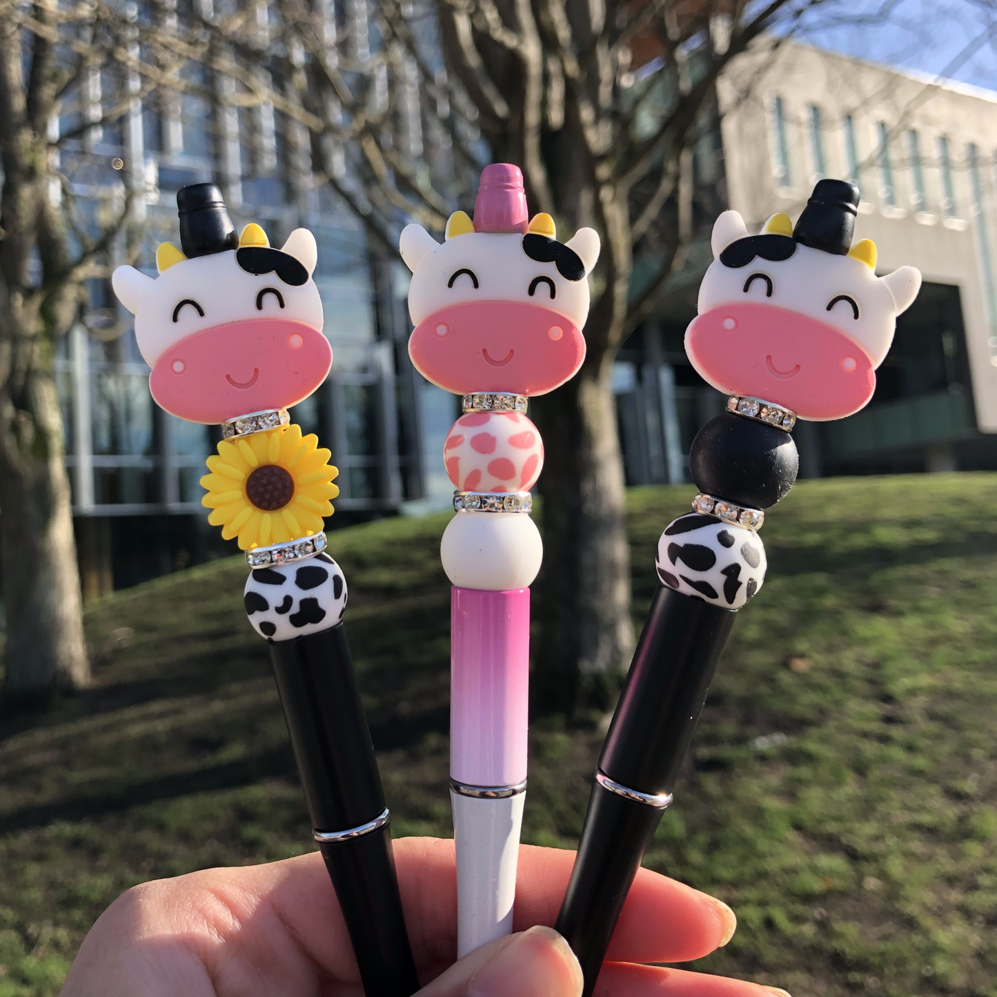 3pc Cow Print Beaded Pen Set